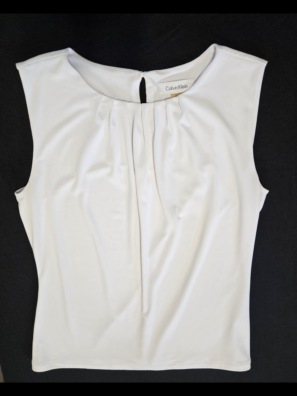 Calvin Klein White Sleeveless Pleated Neck Top